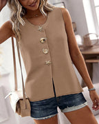 Women's Knit Tank Top Starfish Shell Gold Button Sleeveless Vest Beach Vacation Casual Top