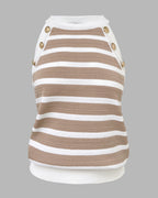 Striped Halter Sleeveless Tank Causal Golden Button Decor Breathable Knit Top