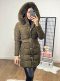 Larsa Khaki Faux Fur Hooded Coat