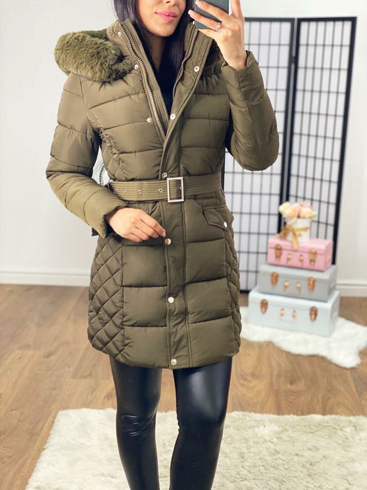Larsa Khaki Faux Fur Hooded Coat