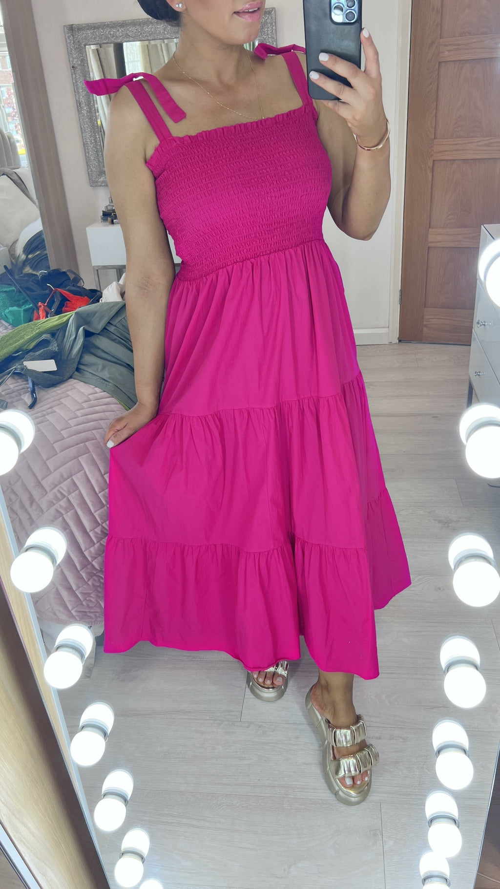 Leonardo Plain Shirred Tiered Hem Maxi Dress