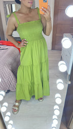 Leonardo Plain Shirred Tiered Hem Maxi Dress