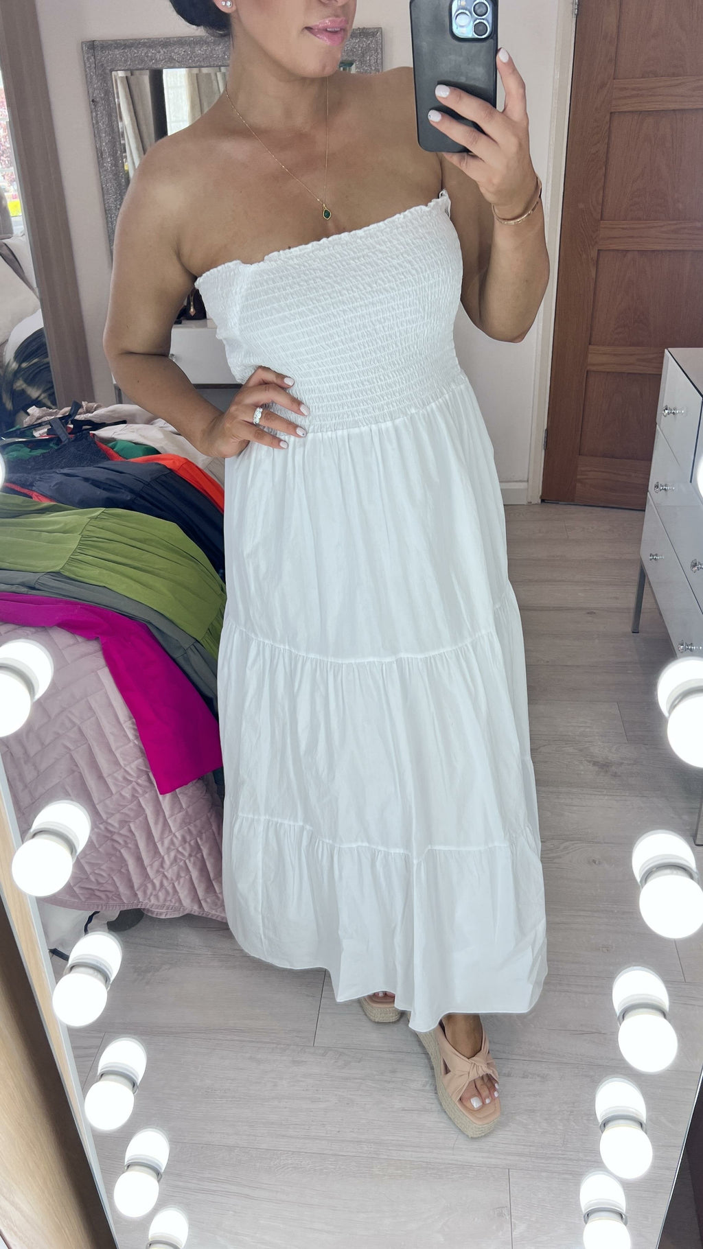 Leonardo Plain Shirred Tiered Hem Maxi Dress