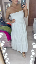 Leonardo Plain Shirred Tiered Hem Maxi Dress