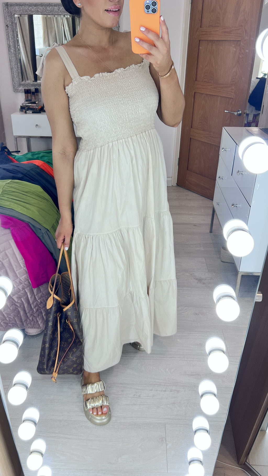 Leonardo Plain Shirred Tiered Hem Maxi Dress
