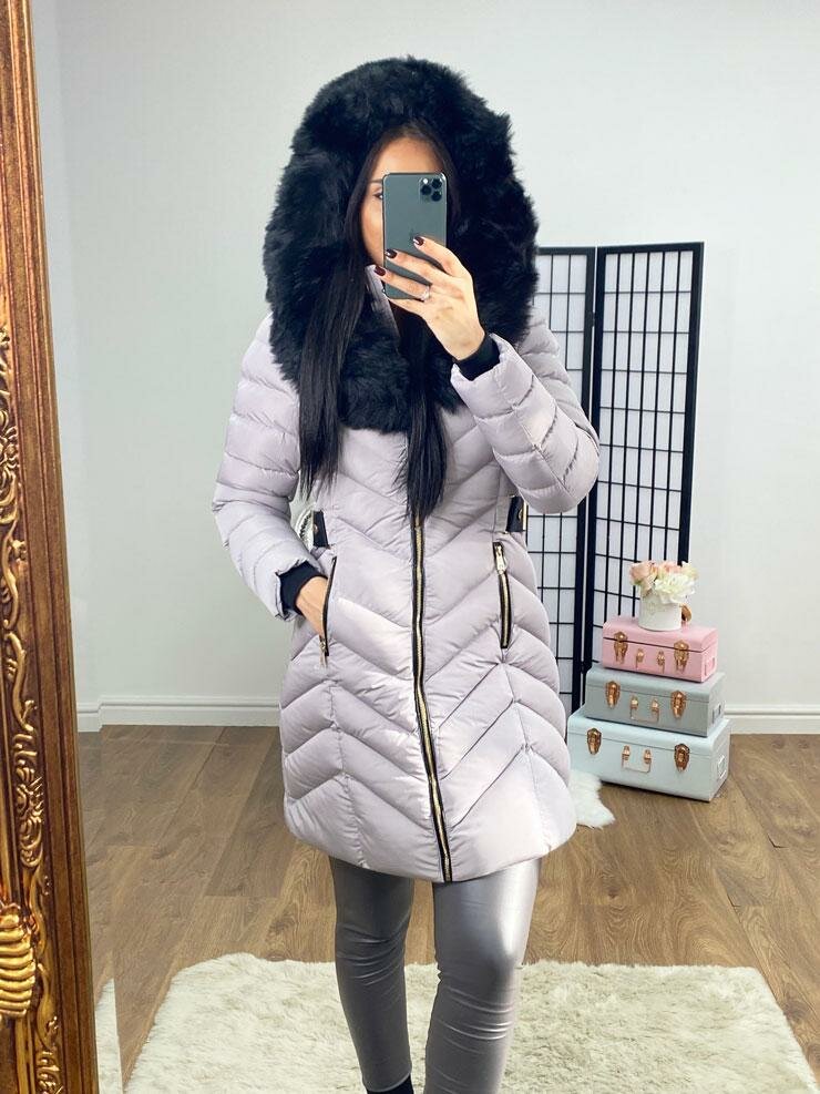 Lorna Grey Faux Fur Hooded Belt Coat