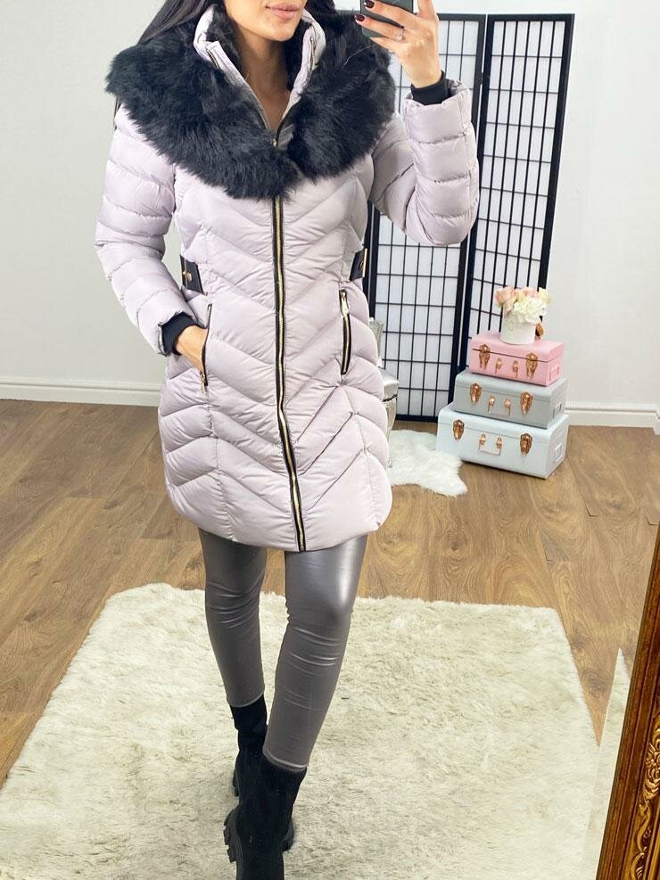 Lorna Grey Faux Fur Hooded Belt Coat
