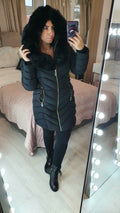 Lorna Black Faux Fur Hooded Belt Coat