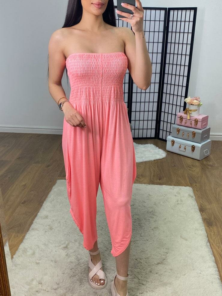 Maxiney Neon Ruched Drape Elasticated Jumpsuit