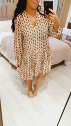 Melca Leaf Glitter Print Floaty Smock Dress