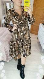 Michella Animal Print Tie Waist Tiered Swing Smock Dress