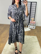 Michella Animal Print Tie Waist Tiered Swing Smock Dress