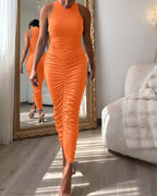 Women's Mock Neck Sleeveless Ruched Bodycon Dress Sexy Racerback Slit Slim Fit Party Dress
