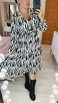 Whitnie Zebra print Tiered Swing Dress