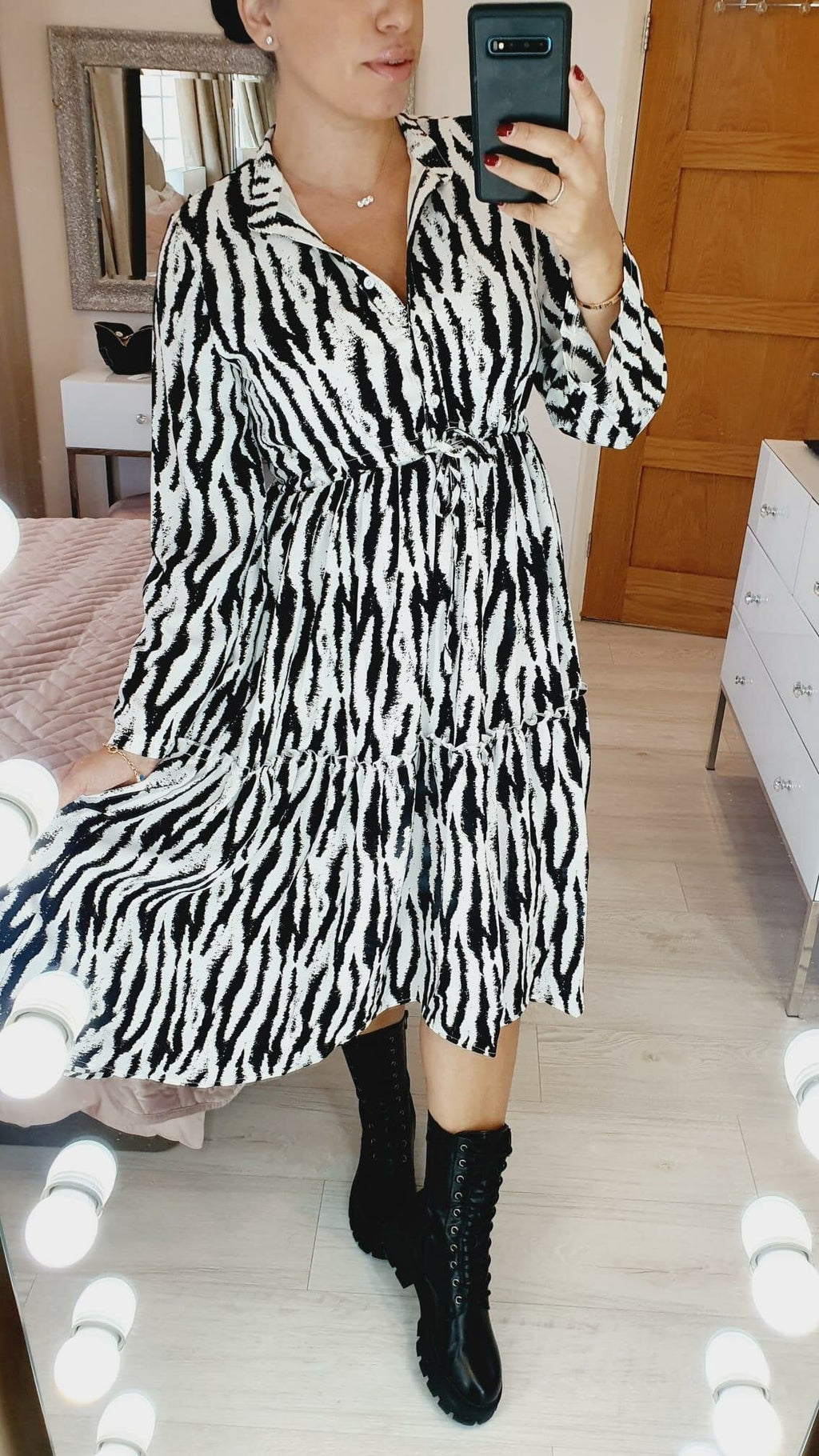 Whitnie Zebra print Tiered Swing Dress