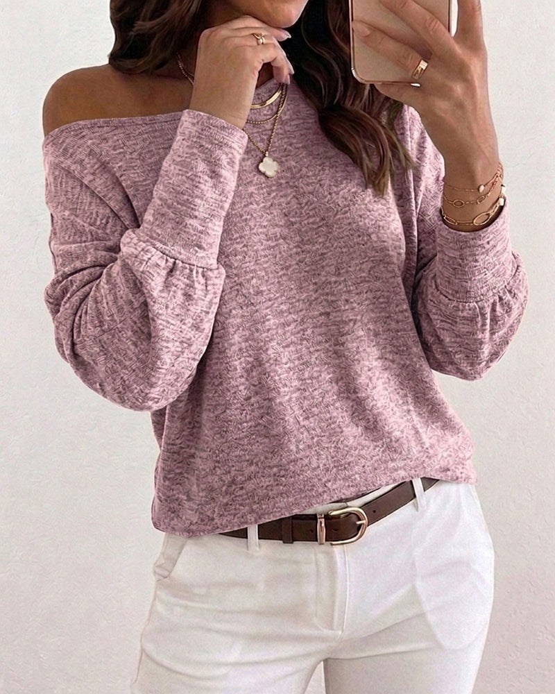 Women's Convertible Shoulder Batwing Sleeve Top Long Sleeve Loose Fit Casual Knit Tee