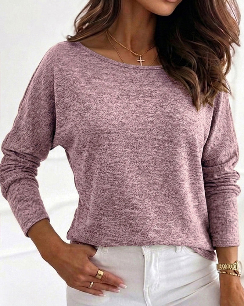 Women's Convertible Shoulder Batwing Sleeve Top Long Sleeve Loose Fit Casual Knit Tee
