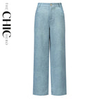 High-Waisted Light Wash Wide-Leg Denim Pants