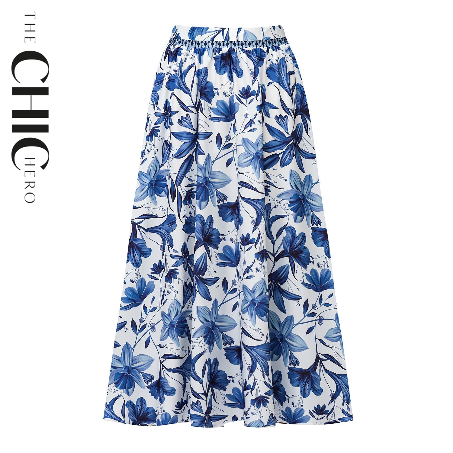 Boho Breeze Blue Floral Skirts PLUS(2XL-3XL)