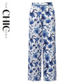 Boho Breeze Blue Floral Wide-Leg Trousers Palazzo Pants PLUS(2XL-3XL)