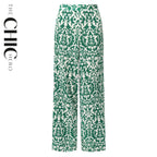 Green Boho Breeze Floral Palazzo Pants Wide-Leg Trousers