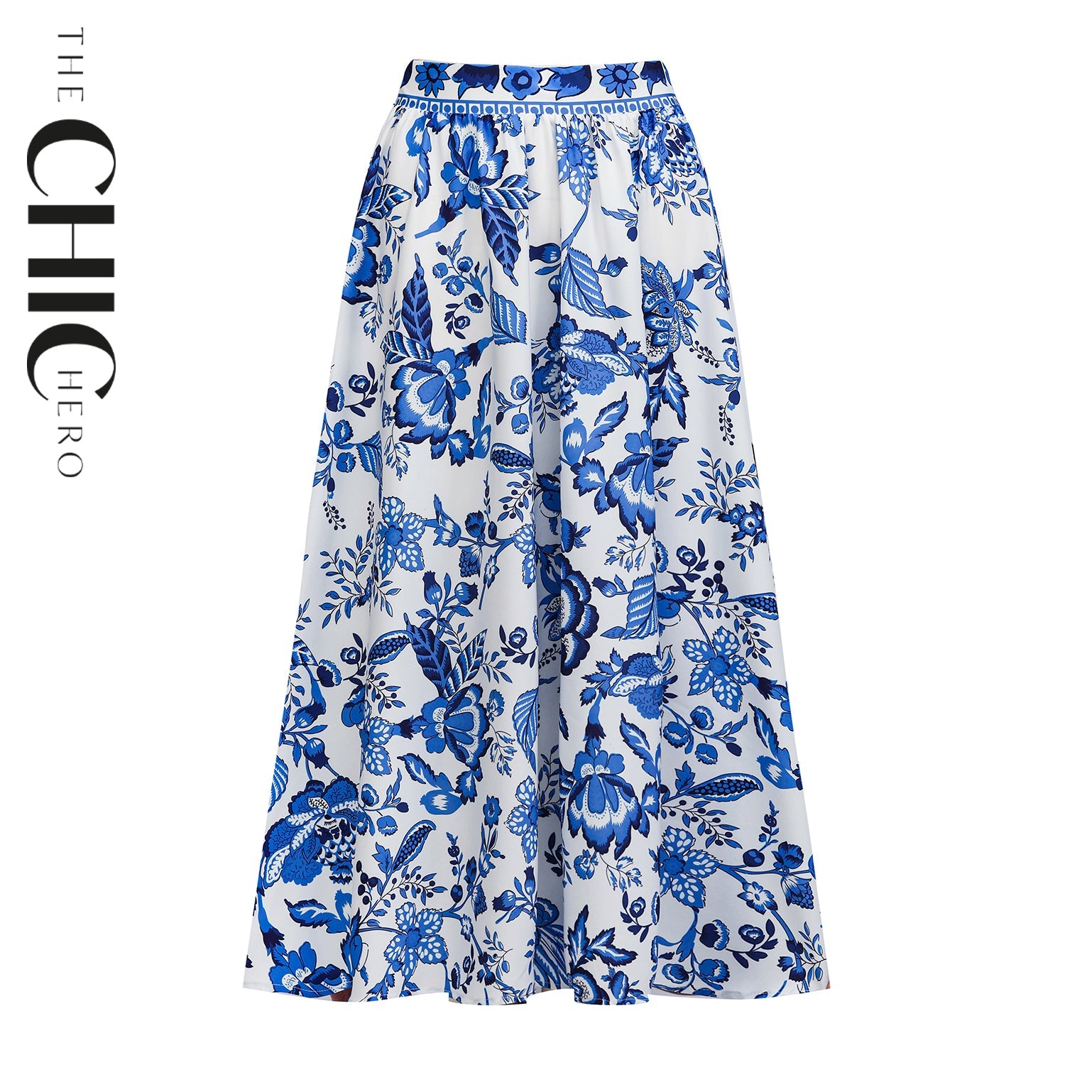 Chic Indigo Botanical Print Skirts