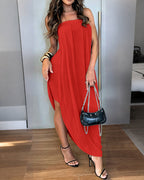 Women's Faux Two-Piece Dress Strapless Tube Dress Ruched Asymmetric Hem Dress with Detachable Clear Straps