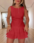 Women's Sleeveless Backless Tie Back Romper Sweet Ruffled Mini Dress Casual Summer Beach Skorts Romper