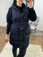 Rachel Padded Pocket Detailed Hooded Long Gilet