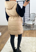 Rachel Padded Pocket Detailed Hooded Long Gilet