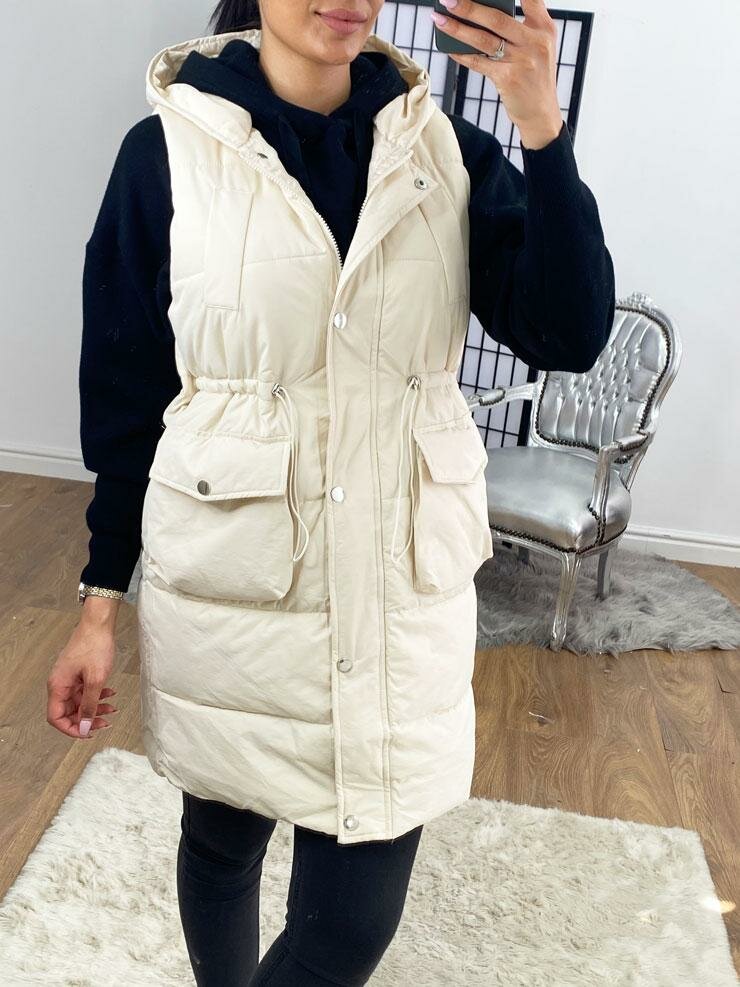 Rachel Padded Pocket Detailed Hooded Long Gilet