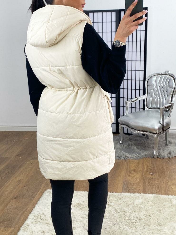 Rachel Padded Pocket Detailed Hooded Long Gilet