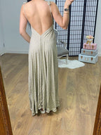 Roxanne Deep V Back Ditsy Floral Print Maxi Dress