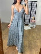 Roxanne Deep V Back Ditsy Floral Print Maxi Dress