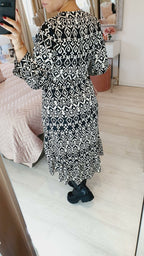 Sassy Monochrome Print Frill Detailed Wrap Dress
