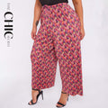 Red Abstract Wide-Leg Drawstring Palazzo Pleated Pants