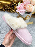 Tedsy Baby Pink Faux Suede Faux Fur Slippers