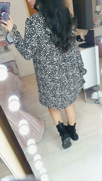 Theora Monochrome Printed Bell Sleeve Swing Dress