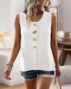 Women's Knit Tank Top Starfish Shell Gold Button Sleeveless Vest Beach Vacation Casual Top