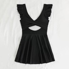Plus Size Cutout Two-Tone Ruffle Swimsuit