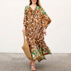 Plus Size V-Neck Batwing Sleeves Floral Print Caftan Kaftan Dress