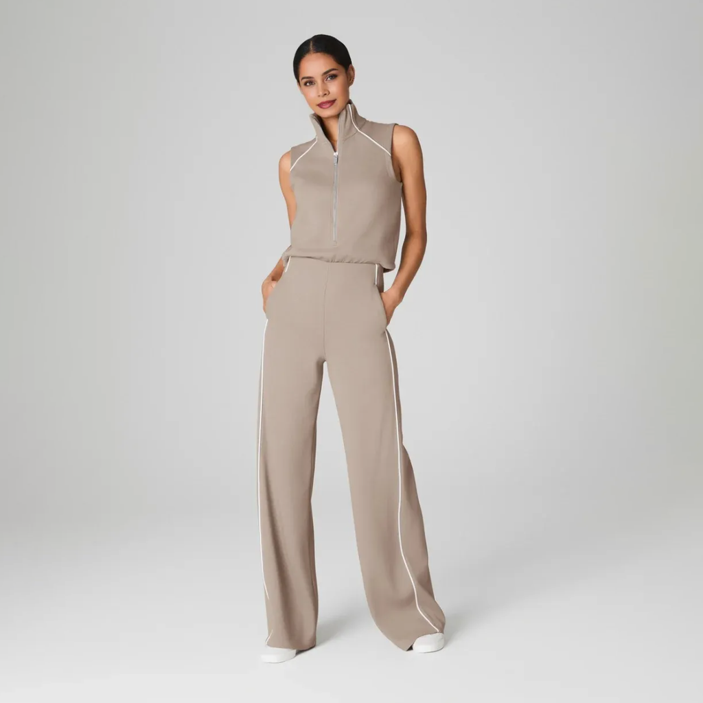 Pique Sleeveless Mockneck Jumpsuit