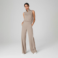 Pique Sleeveless Mockneck Jumpsuit