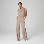 Pique Sleeveless Mockneck Jumpsuit