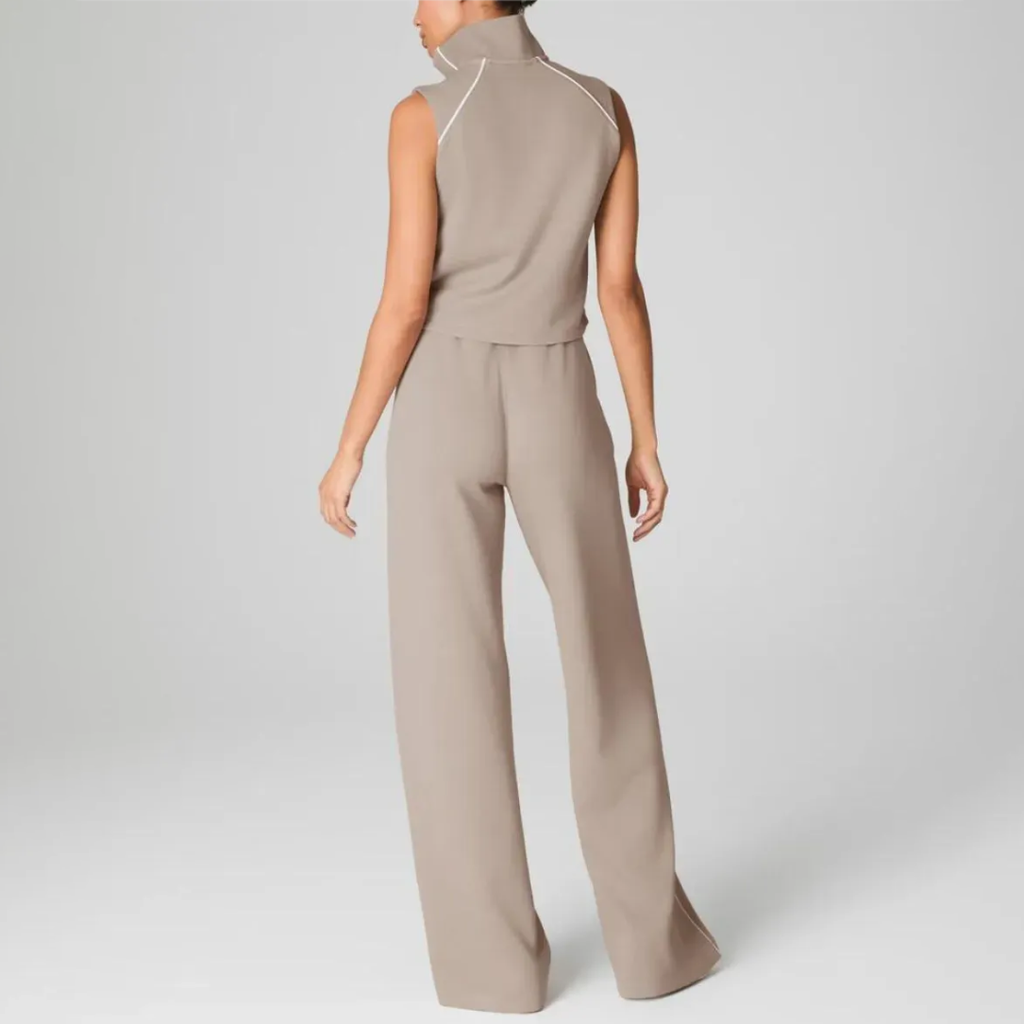 Pique Sleeveless Mockneck Jumpsuit