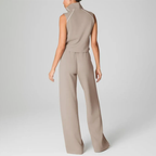 Pique Sleeveless Mockneck Jumpsuit