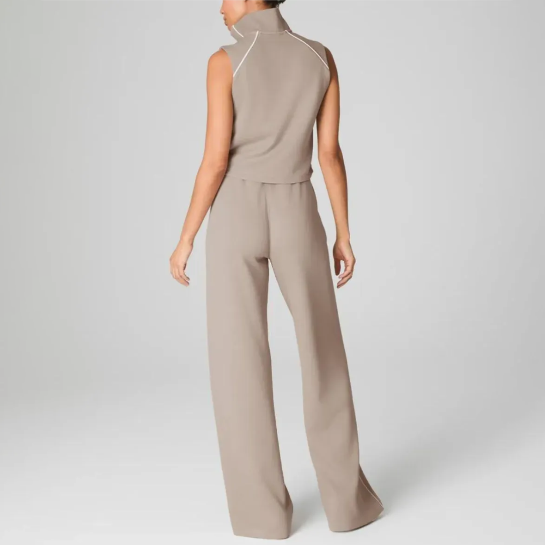 Pique Sleeveless Mockneck Jumpsuit