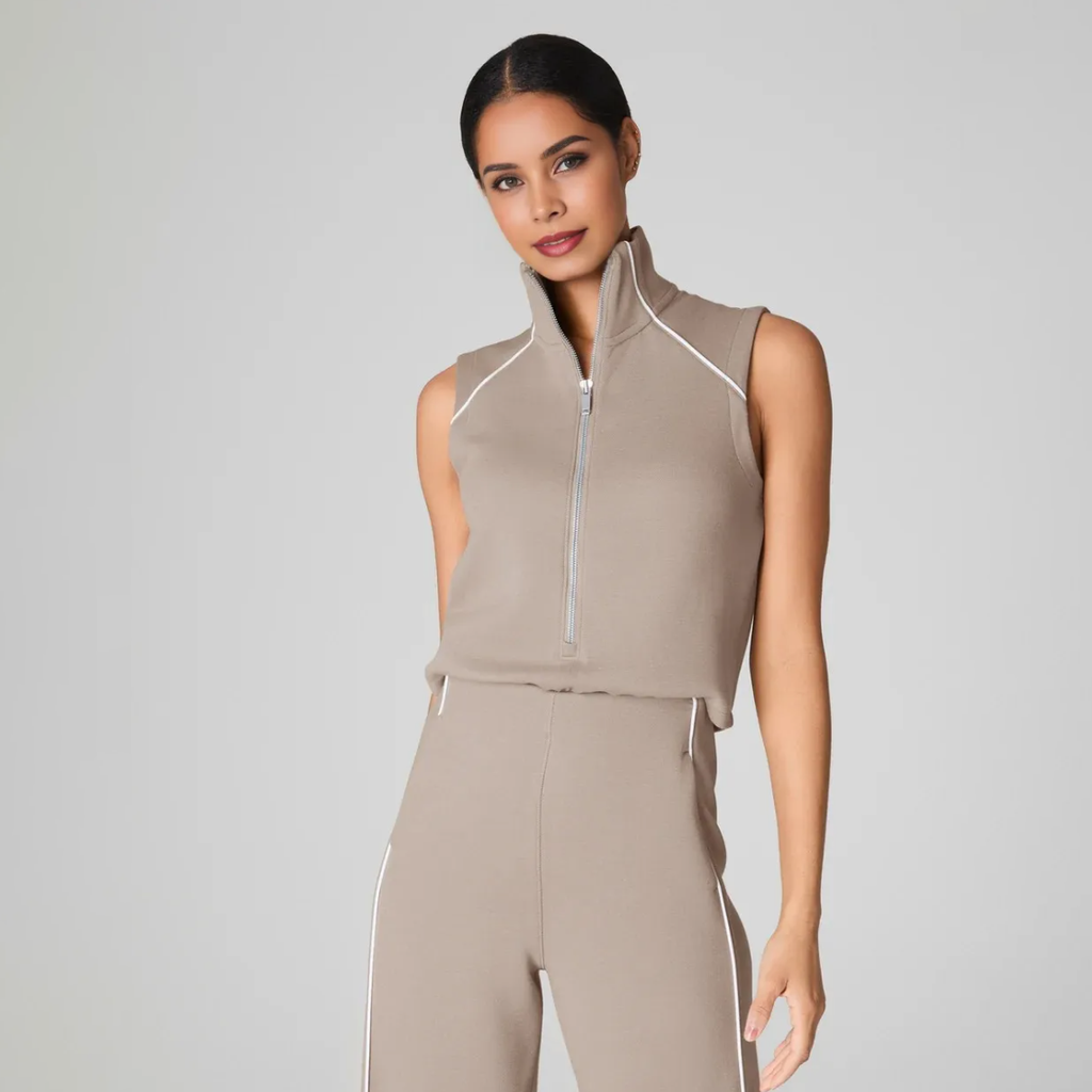 Pique Sleeveless Mockneck Jumpsuit