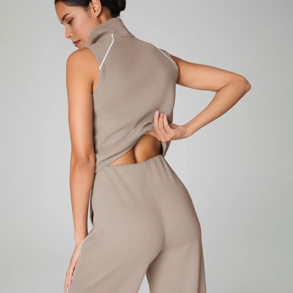 Pique Sleeveless Mockneck Jumpsuit