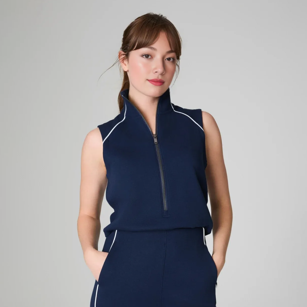 Pique Sleeveless Mockneck Jumpsuit